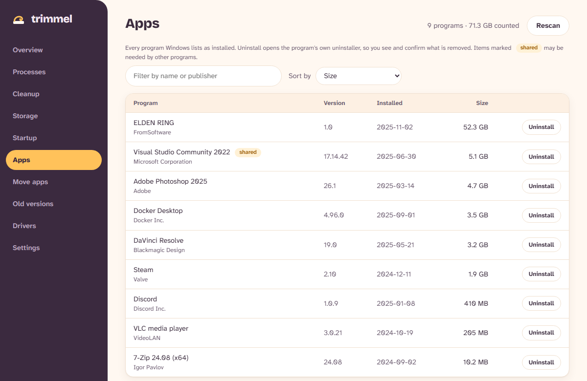 Apps screen