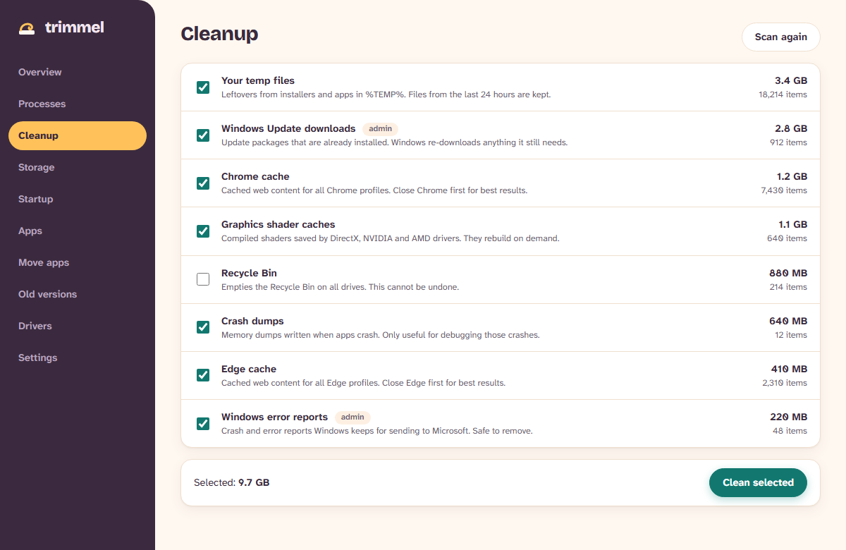Cleanup screen