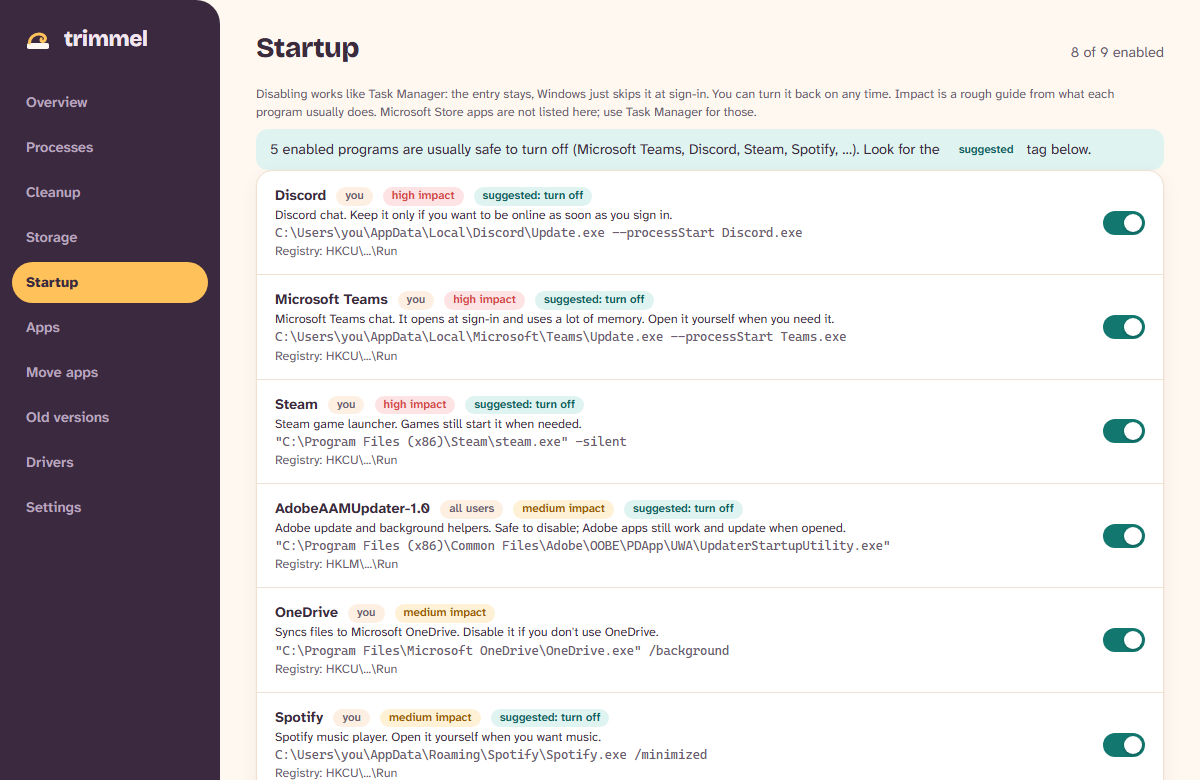 Startup screen